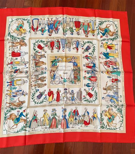 hermes costumes civils actuels|HERMES Silk Costumes Civils Actuels Scarf 90 Bleu.